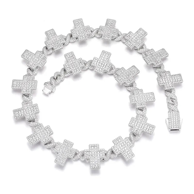 Silver Moissanite Cross Cuban Chain | Jewelry for Men | Never Stop Grindin