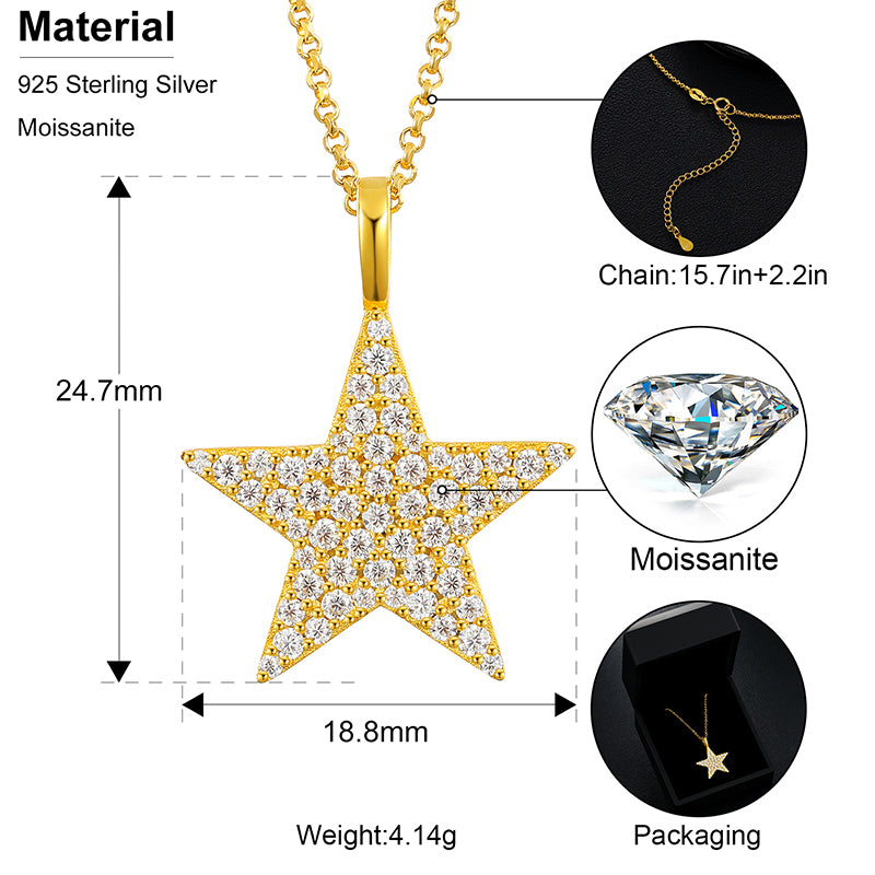 Star 925 Sterling Silver Moissanite Pendant
