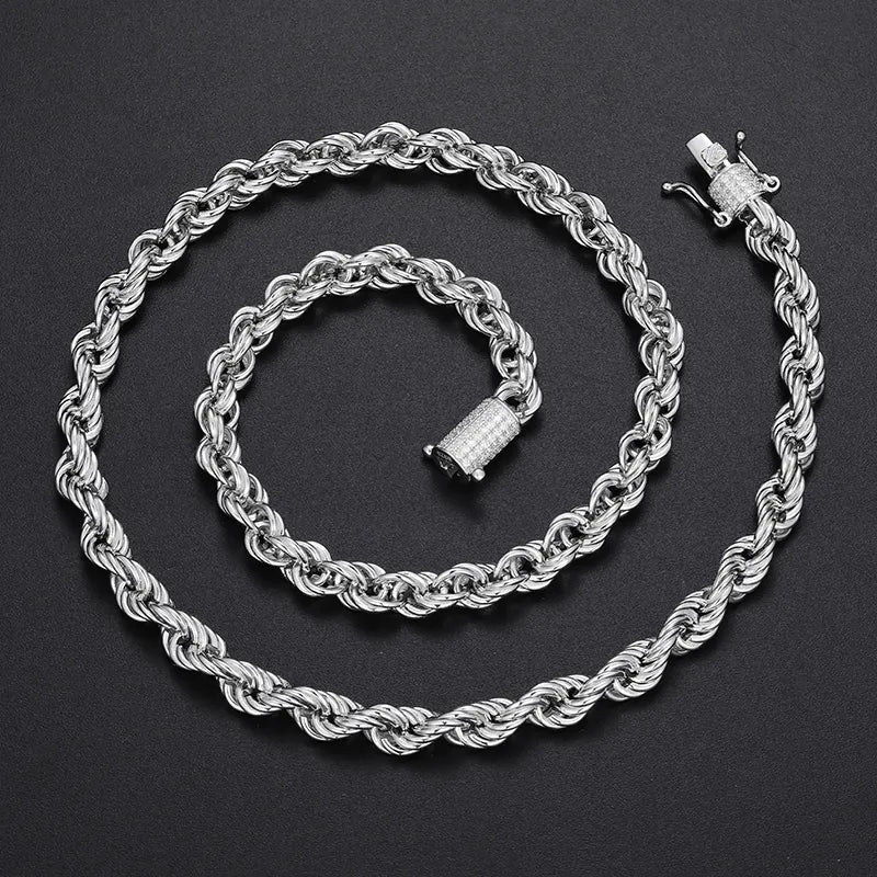 🔥6mm/12mm Luxury 14K 18K Gold Plated Solid 925 Sterling Silver VVS Moissanite Diamond Iced Out Lock Rope Chain Necklace For Men🔥