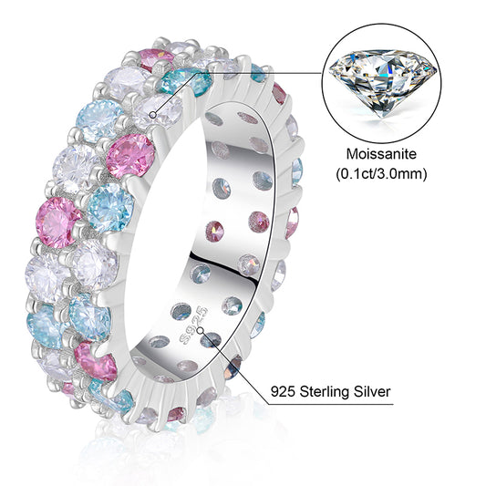 🔥925 Sterling Silver 2 Row VVS Moissanite Diamond Rainbow, Gold, Silver Band Ring🔥