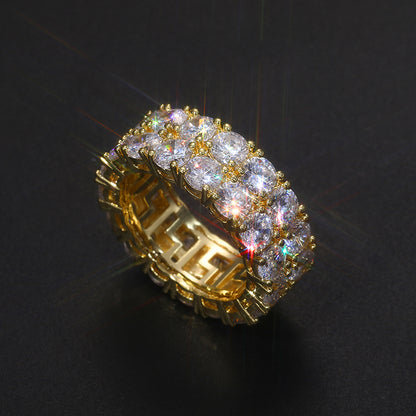 🔥925 Sterling Silver 2 Rows 5mm VVS Moissanite Diamond Clustered Engagement Ring For Men🔥