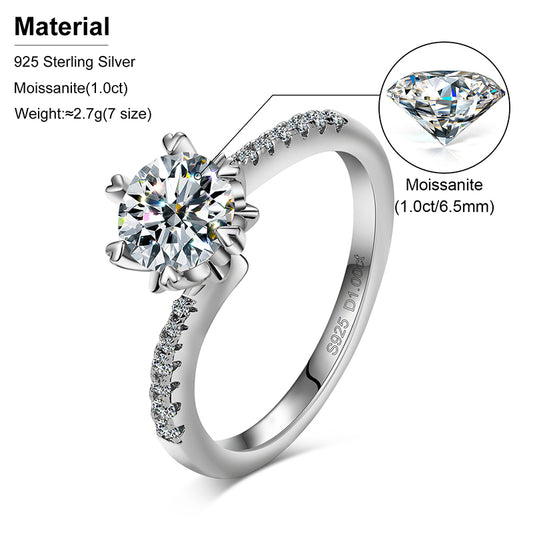 🔥925 Sterling Silver 6.5mm 1ct VVS Moissanite Wedding Ring Classic Design Fine Jewelry Women's Engagement Iced Out🔥