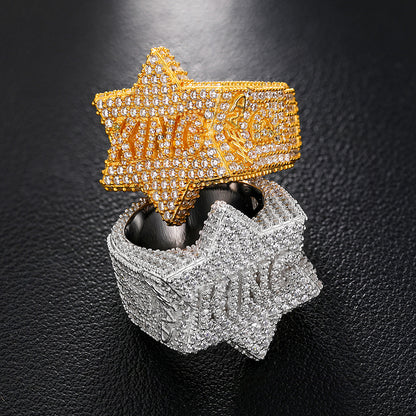 🔥925 Sterling Silver Full Pave VVS Moissanite Diamond Iced Out King Star Ring For Men🔥