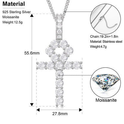 💯925 Sterling Silver Full VVS Moissanite Diamond Iced Out Cross Pendant Necklace💯