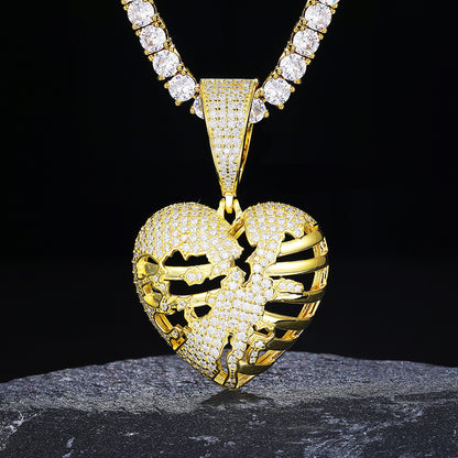 💯925 Sterling Silver Lab VVS Moissanite Diamond Bling Hollow Pendant Heart Broken Heart Charm Necklace For Men & Women💯