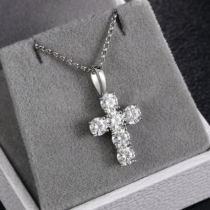 💯925 Sterling Silver Prong Set VVS Moissanite Diamond Thin Ankh Cross Pendant Necklace With Chain💯