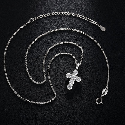 💯925 Sterling Silver Prong Set VVS Moissanite Diamond Thin Ankh Cross Pendant Necklace With Chain💯