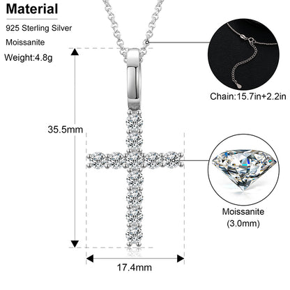 💯925 Sterling Silver Prong Set VVS Moissanite Cross Pendant Necklace💯
