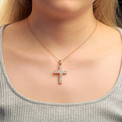 💯925 Sterling Silver Two Row VVS Moissanite Diamond Cross Pendant Necklace With Chain💯