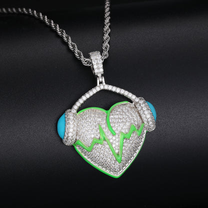 🔥925 Sterling Silver VVS Diamond Love Charm Necklace Glow In The Dark Series Moissanite Listen Your Heart🔥