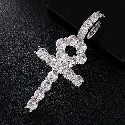 💯925 Sterling Silver VVS Moissanite Ankh Cross Pendant Necklace For Men & Women💯