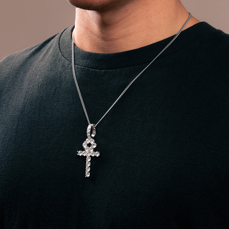 💯925 Sterling Silver VVS Moissanite Ankh Cross Pendant Necklace For Men & Women💯