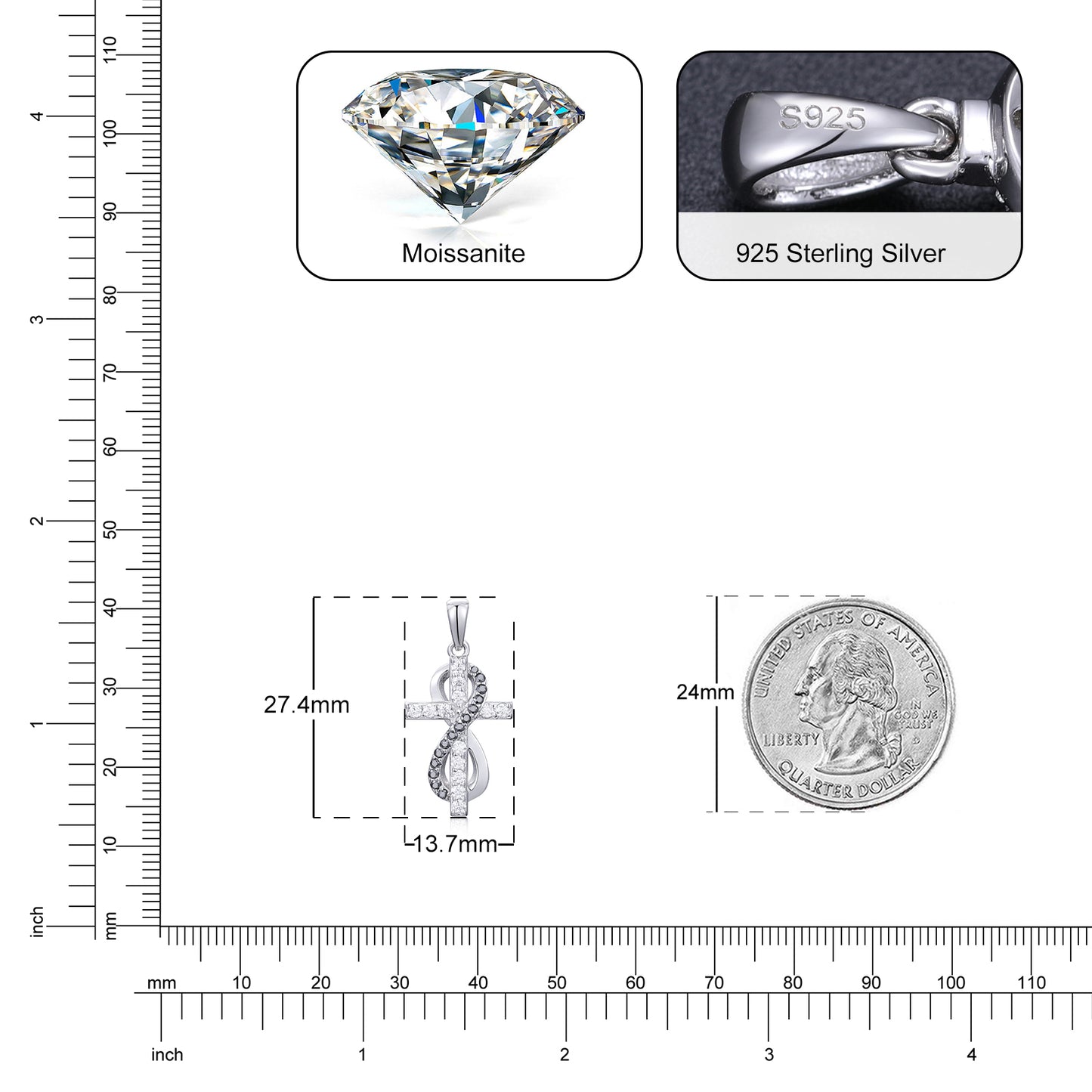 💯925 Sterling Silver VVS Moissanite Diamond Cross Pendant For Necklace Jewelry💯