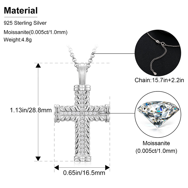 💯925 Sterling Silver VVS Moissanite Diamond Cross Pendant Necklace For Men & Women💯