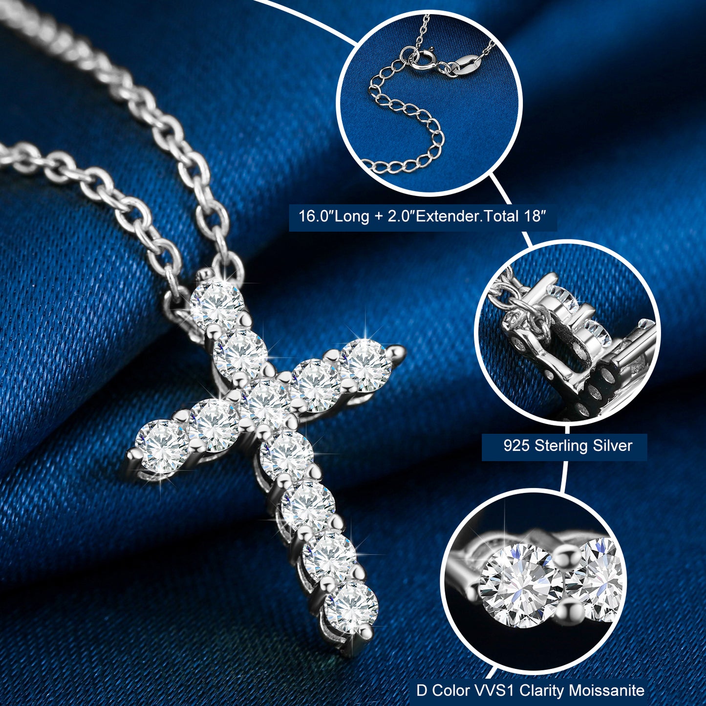 💯925 Sterling Silver VVS Moissanite Diamond Cross Tennis Pendant For Necklace Jewelry💯