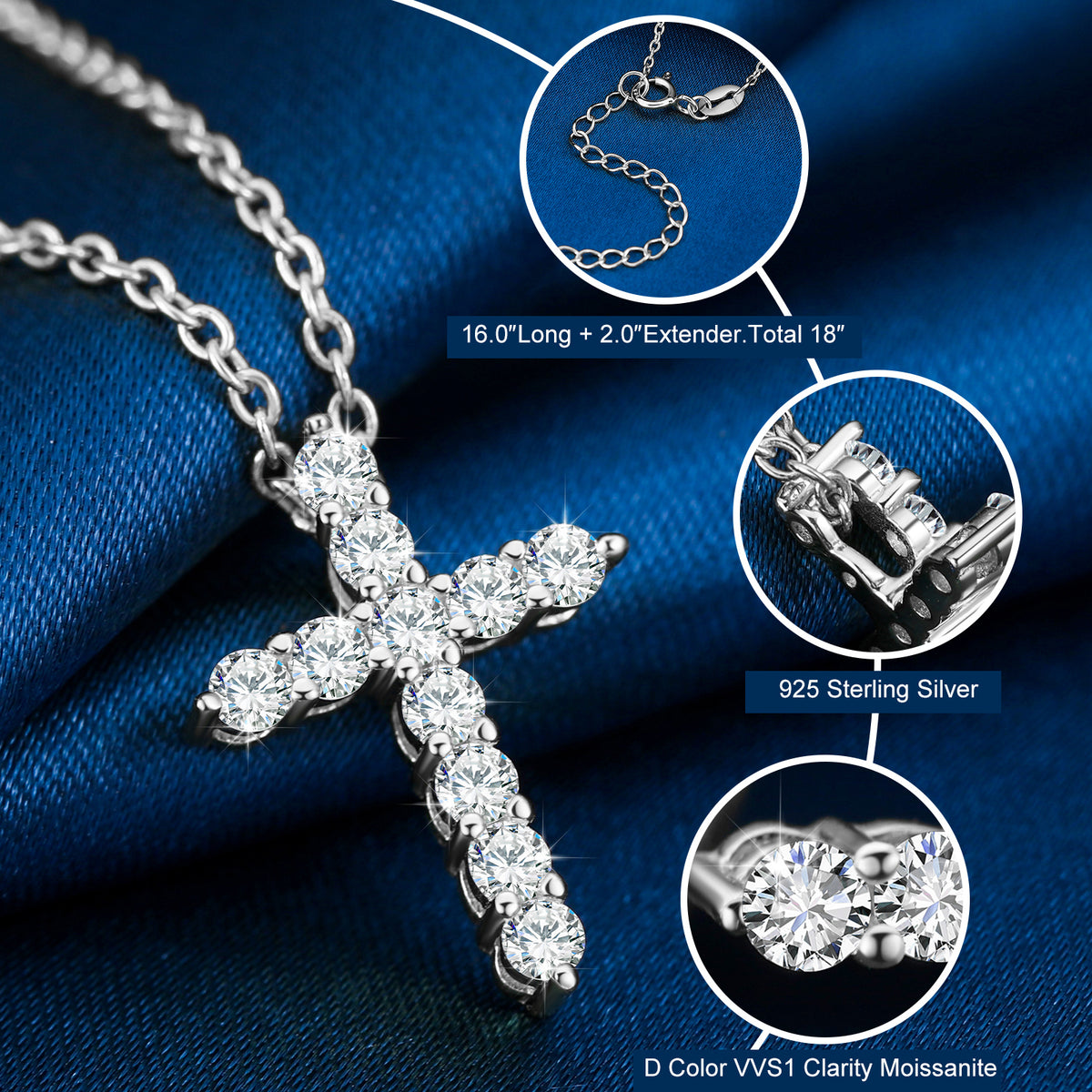 Moissanite Diamond Cross Tennis Pendant For Necklace Jewelry