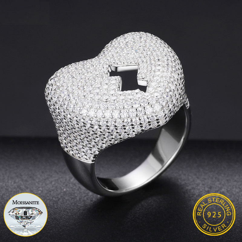 🔥925 Sterling Silver VVS Moissanite Diamond Iced Out Broken Heart Hip Hop Ring For Men🔥