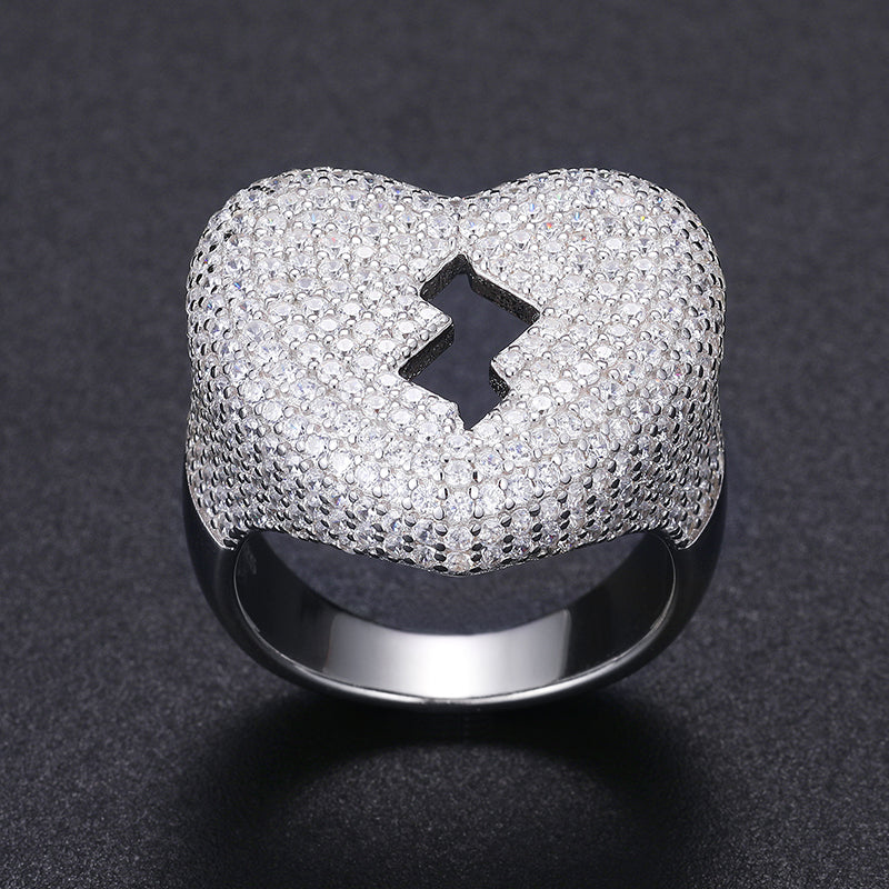 🔥925 Sterling Silver VVS Moissanite Diamond Iced Out Broken Heart Hip Hop Ring For Men🔥