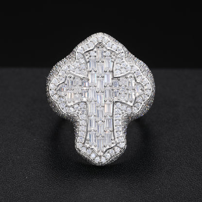 🔥925 Sterling Silver VVS Moissanite Diamond Iced Out Hip Hop Ring Cross Fashion Jewelry🔥
