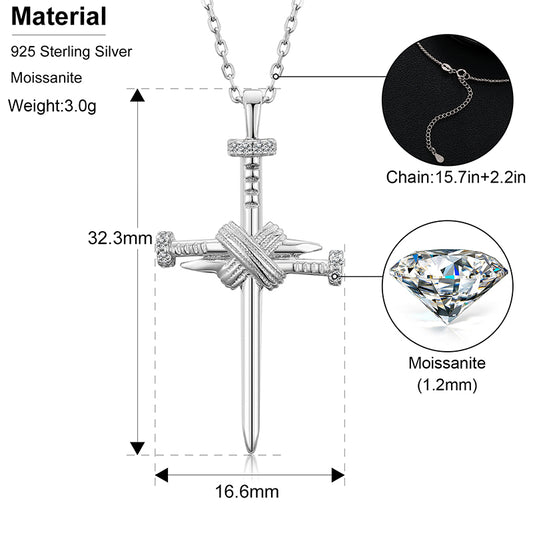 💯925 Sterling Silver VVS Moissanite Diamond Nail Shape Cross Pendant Necklace For Men & Women💯
