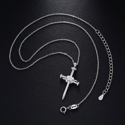 💯925 Sterling Silver VVS Moissanite Diamond Nail Shape Cross Pendant Necklace For Men & Women💯