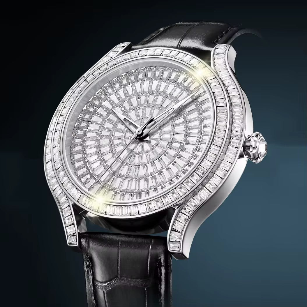 Fully Iced Out Moissanite Watch – Baguette Explosion, Luxury Unisex Dope-Super Timepiece
