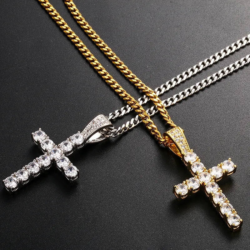 🔥Gold Plated Cross Pendant Ice Out Big Cubic Zirconia Diamond Pendant With Chain🔥