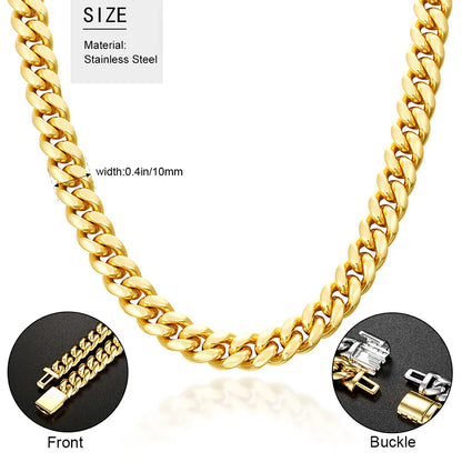💯10mm Luxury Gold Chain 18k Gold Plated Stainless Steel Cuban Link Chain Necklace💯