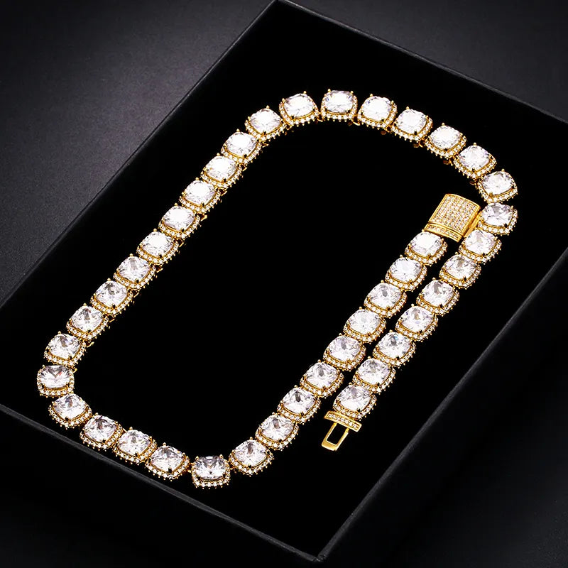💯10mm Gold Plated Copper Alloy Zircon Diamond Iced Out Tennis Necklace💯
