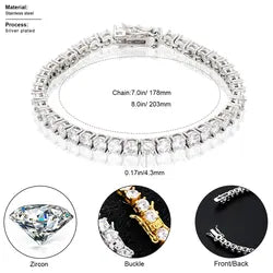 💯5mm Classic Jewelry Gold Zircon Diamond Tennis Chain Bracelet💯