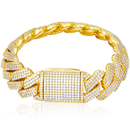 🔥Pulseira Gold Vermeil Jewelry 20mm Chunky Cuban Link Bracelet Iced Out Zircon Bracelet🔥