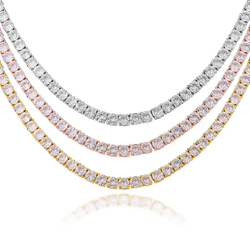 💯Fashion Jewelry Iced Out CZ Diamond 4mm Tennis AAA+ Cubic Zirconia Tennis Chain Necklace💯