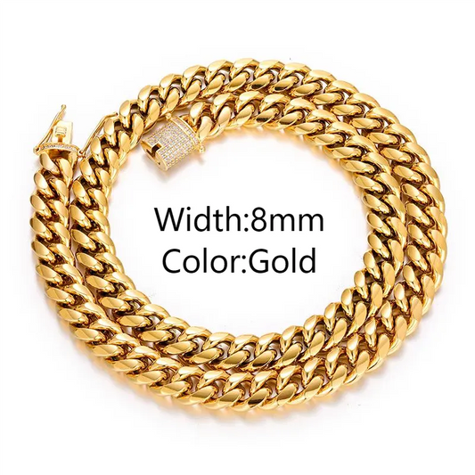 💯18K Gold Plated 316L Stainless Steel Iced Out Cuban Link Chain💯