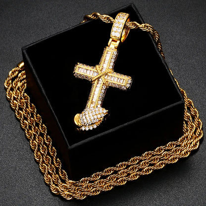 🔥Gold Silver Plated Copper Cubic Zirconia Diamond Cross Charm Pendant Necklace🔥