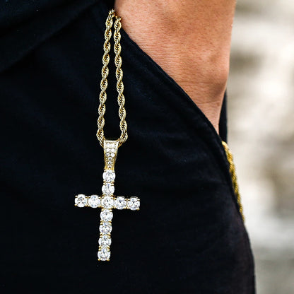 🔥Gold Plated Cross Pendant Ice Out Big Cubic Zirconia Diamond Pendant With Chain🔥