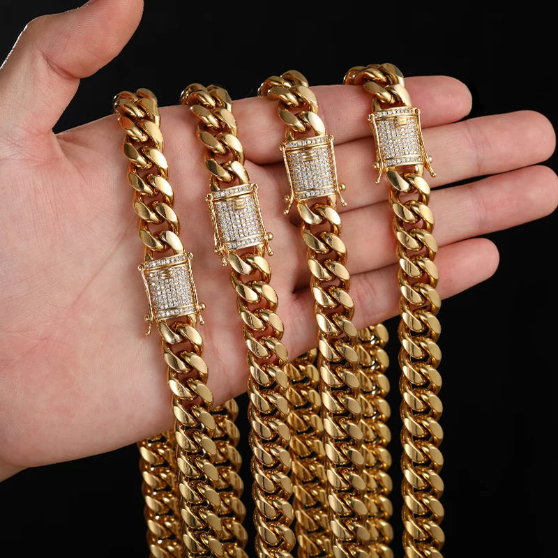 💯18K Gold Plated 316L Stainless Steel Iced Out Cuban Link Chain💯
