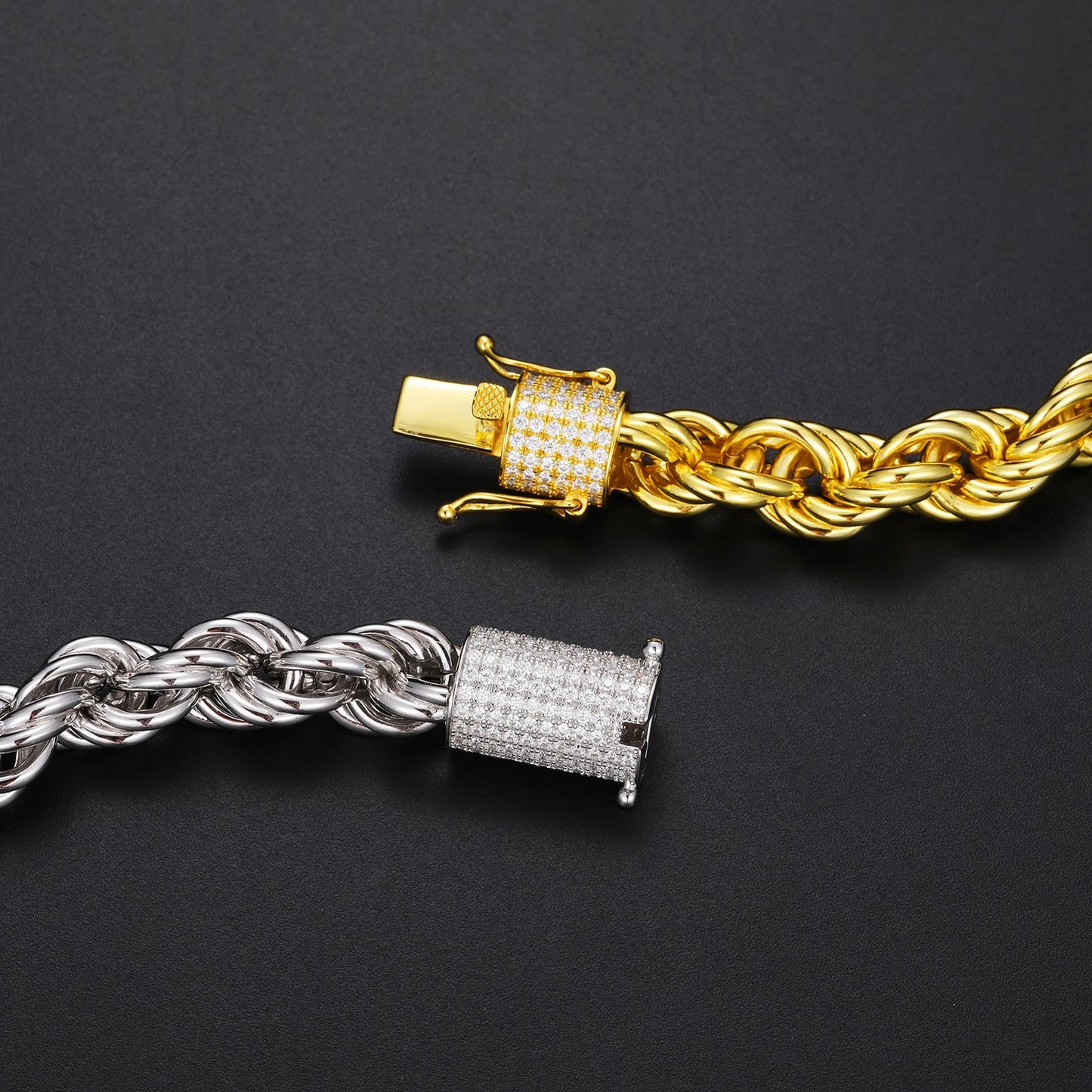 🔥6mm/12mm Luxury 14K 18K Gold Plated Solid 925 Sterling Silver VVS Moissanite Diamond Iced Out Lock Rope Chain Necklace For Men🔥