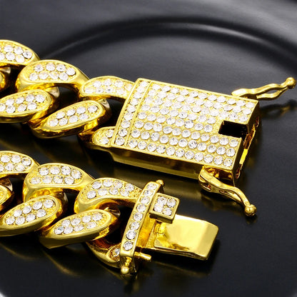 🔥18K Gold Plated Ankle Bracelet Iced Out Zircon Crystal 19mm Thick Cuban Link Bracelet🔥