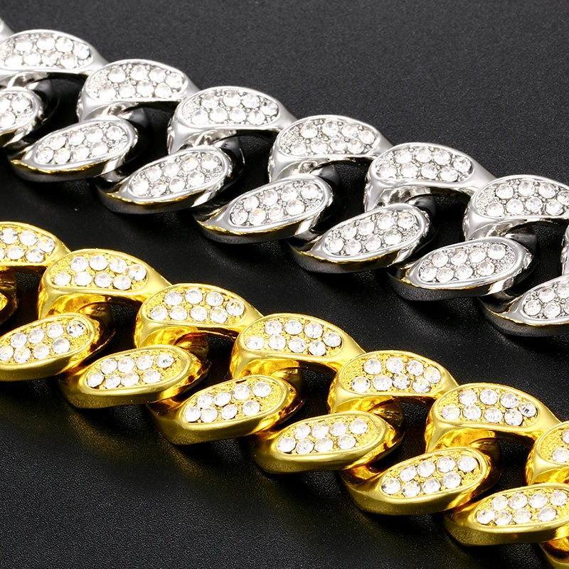 🔥18K Gold Plated Ankle Bracelet Iced Out Zircon Crystal 19mm Thick Cuban Link Bracelet🔥