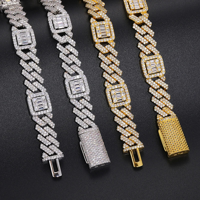 🔥15mm Gold Plated Solid 925 Sterling Silver VVS Moissanite Diamond Miami Cuban Link Chain Necklace🔥