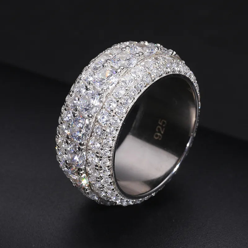 🔥11MM 925 Sterling Silver Pave VVS Moissanite Diamond Multi Layer Iced Out Wedding Ring For Men🔥