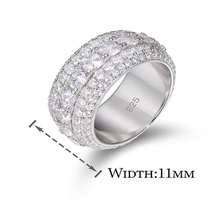 🔥11MM 925 Sterling Silver Pave VVS Moissanite Diamond Multi Layer Iced Out Wedding Ring For Men🔥