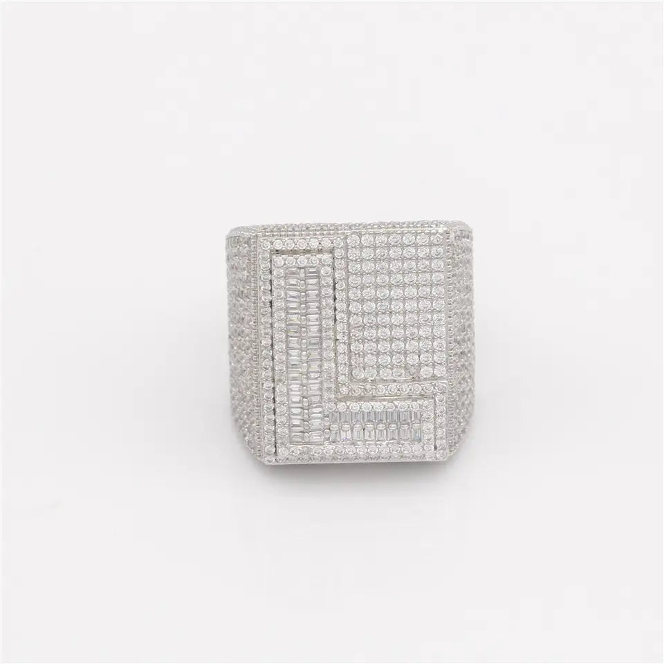 💯Jewelry Bulk Wholesale Custom 925 Sterling Silver VVS Baguette Moissanite Diamond Iced Out 26 Letters Hip Hop Band Ring For Men💯