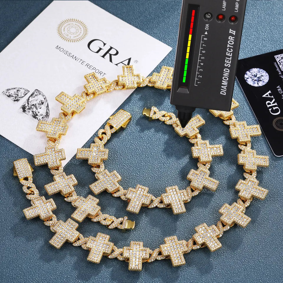 Silver Moissanite Cross Cuban Chain | Jewelry for Men | Never Stop Grindin