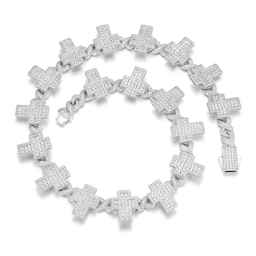Silver Moissanite Cross Cuban Chain | Jewelry for Men | Never Stop Grindin